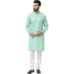 sojanya (Since 1958, Men's Cotton Blend Printed Kurta and White Churidar Pyjama Set-picture-38