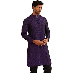 sojanya (Since 1958 Men's Cotton Gold Sequinned Embroidered Long Kurta-picture-30