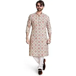 sojanya (Since 1958 Men's Cotton Linen Yellow & Multi Print Kurta & White Churidar Pyjama Set-picture-11