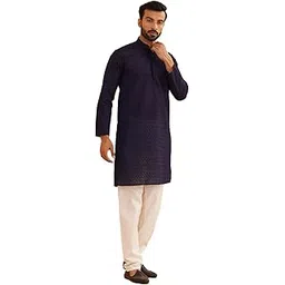 sojanya (Since 1958 Men's Ethnic Motifs Embroidered Thread Work Pure Cotton Straight Kurta With Churidar-picture-28