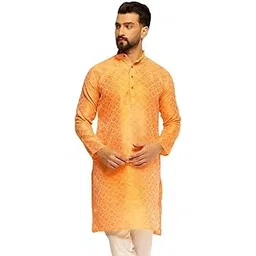 sojanya (Since 1958 Men's Jacquard Silk Geometric Woven Design Long Kurta for Navratri & Puja-picture-39