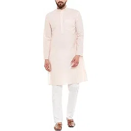 sojanya (Since 1958 Men's Peach Cotton Linen Kurta Pyjama-picture-34