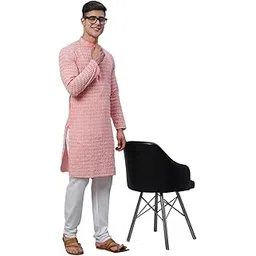 sojanya (Since 1958 Men's Pure Cotton Blue Kurta with White Embroidery and White Pyjama Set-picture-43