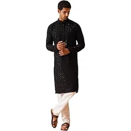 sojanya (Since 1958, Men's Pure Cotton Embroidered Sequined Kurta and White Pyjama Set-picture-12