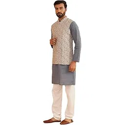 sojanya (Since 1958 Men's Pure Cotton Kurta and Pyjama With Nehru Jacket-picture-22