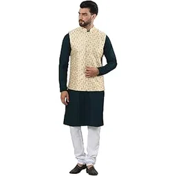 sojanya (Since 1958 Men's Pure Cotton Kurta and White Pyjama with Embroidered Nehru Jacket-picture-12