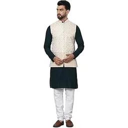 sojanya (Since 1958 Men's Pure Cotton Kurta and White Pyjama with Nehru Jacket-picture-24
