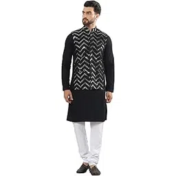 sojanya (Since 1958 Men's Pure Cotton Kurta and White Pyjama with Sequins Nehru Jacket-picture-21