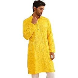 sojanya (Since 1958 Men's Pure Cotton Lehary Design Long Kurta – A Timeless Elegance for Festivals & Functions-picture-17