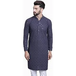 sojanya (Since 1958 Men's Pure Cotton Sequins Embroidred Full Sleeves Mandarin Collar Kurta-Elegant for Functions & Festivals-picture-39
