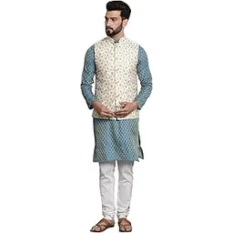 sojanya (Since 1958 Men's Silk Blend Kurta Pyjama & Embroiderd Nehrujacket Combo-picture-28