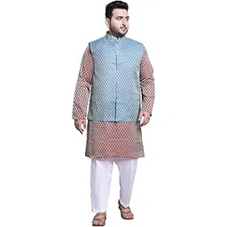 sojanya (Since 1958 Men's Silk Blend Maroon Kurta & Mustard Nehrujacket with White Pyjama-picture-21