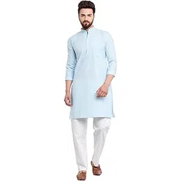 sojanya (Since 1958 Men's Sky Blue Cotton Linen Kurta Pyjama-picture-36