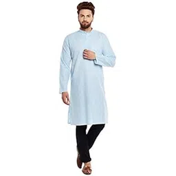 sojanya (Since 1958 Men's Sky Blue Cotton Linen ONLY Long Kurta-picture-35