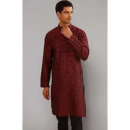 sojanya SOJANYA(Since 1958 Men's Jacquard Silk Geometric Plain Weave Full Sleeves Mandarin Collar Kurta-picture-30