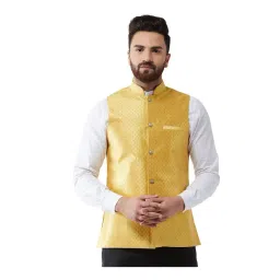 Sojanya Yellow & Gold Printed Nehru Jacket-picture-36