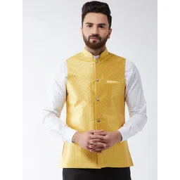 SOJANYA Yellow & Gold Woven Design Nehru Jacket-picture-29
