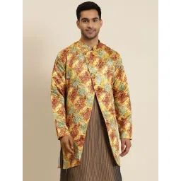 SOJANYA Yellow Comfort Fit Printed Sherwani Jacket-picture-47