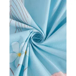 SOKNACK Blue & Peach Floral Printed 300 TC Cotton Single Bedsheet With 1 Pillow Cover image 2