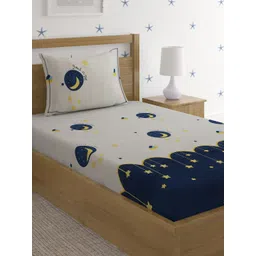 SOKNACK White & Navy Blue Conversational 300 TC Single Bedsheet with 1 Pillow Covers-picture-18