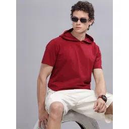 SOLACEACTIVE Men Solid Hooded Cotton Relaxed Fit T-shirt image 2