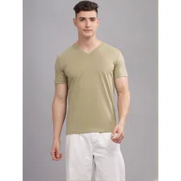 SOLACEACTIVE Men Solid V-Neck Cotton Relaxed Fit T-shirt-picture-20