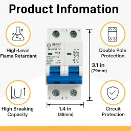 Solar DC MCB 2 Pole Miniature Circuit Breaker – PV Disconnect Breaker/DC Circuit Breaker for Solar Panels, PV Inverters, Solar Breaker Box & Solar Disconnect Switch Applications (63A 500V) image 1