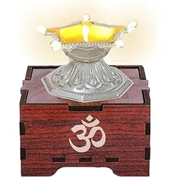 SolarBasket Akhand Solar Diya for Puja,Temple,Home Decoration 6 Bati(Vat) Battery Operated Light Silver Coated Gifting Diva for Pooja,LED Wicks Jyoti Aarti Niranjan/Deepak(Pack of 1)-image-35