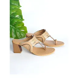 Sole House Beige Embellished PU Block Sandals-picture-16