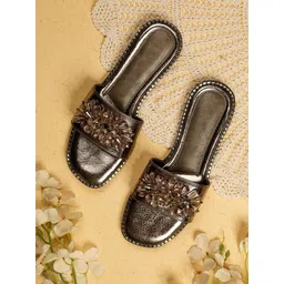 sole mates Women Embellished Open Toe Western Embellished Leather Open Toe Flats-picture-31