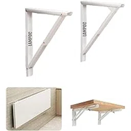 Solid Folding Shelf Table Brackets | Folding Shelf Table Hinge Wall Mounted Powder Coated Finish Steel Collapsible Shelf Bracket (Only Brackets with Screws and Screw Plugs)(White, 18 Inches)-picture-22
