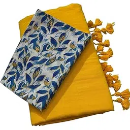 Solid plain pure cotton saree with a separate Kalamkari print blouse piece:-picture-41