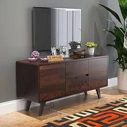 Solid Sheesham Wood TV Unit for Living Room, Solid Wood TV Unit Cabinet,TV Cabinet with 2 Drawers & 2 Cabinet Storage, Solid Wood TV Entertainment Unit - Walnut Finish-image-33