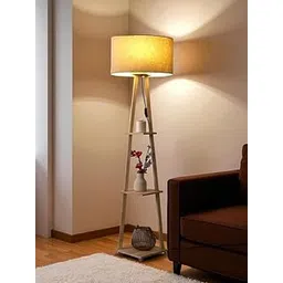 SOLISTA INTERNATIONAL Floor Lamp with Storage Shelves, 150cm Height, Wooden Frame, Beige Shade, E27 Base, Brown-picture-10