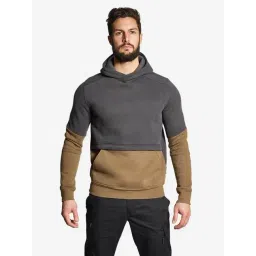 Solognac By Decathlon Carbon Grey & Brown Slim Fit Colour Block Sports Hoodie-picture-18