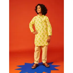 Somersault Boys Conversational Printed Long Sleeve Pure Cotton Kurta With Trousers-picture-14