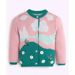 Somersault Cotton Full Sleeves Floral Embroidered & Animal Designed Cardigan - Pink-picture-19