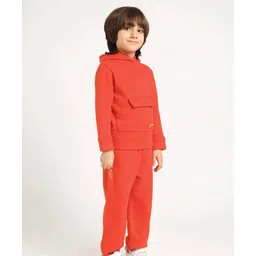 Somersault Full Sleeves Brand Name Embroidered Hooded Sweatshirt With Coordinating Joggers Set - Red-picture-32