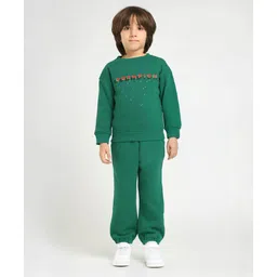 Somersault Full Sleeves Champion Text Printed Sweatshirt & Joggers Set - Green-picture-15