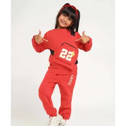 Somersault Full Sleeves Sweatshirt With Typography Printed Attached Bag & Joggers - Red-picture-18