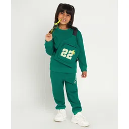 Somersault Full Sleeves Sweatshirt With Typography Printed Attached Bag & Joggers Set - Green-picture-33