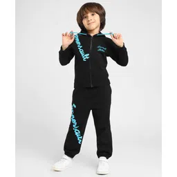 Somersault Full Sleeves Typography Printed HoodedSweatshirt With Coordinating Joggers Set - Black-picture-23