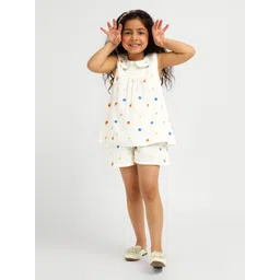 Somersault Girls Embroidered Peter Pan Collar Pure Cotton Top With Shorts-picture-12