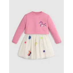 Somersault Girls Embroidered Round Neck Long Sleeves Pure Cotton Top With Skirt-picture-11