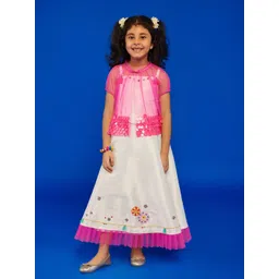 Somersault Girls Floral Embroidered Sequinned Ready to Wear Lehenga & Blouse With Cape-picture-16