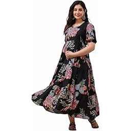 somick Women's Rayon Anarkali Maternity Dress, Pregnancy Dress,Feeding Kurti,Easy Brest Feeding Dress, with Both Side 9 inch Zipper and Belt-picture-17