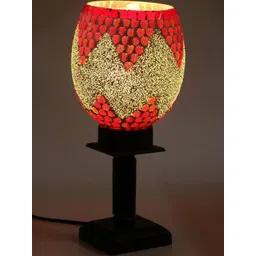 SOMIL Black Printed Glass Cylindrical Shaped Table Lamp-image-4