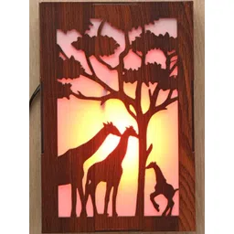 SOMIL Brown Wood Carved Rectangle Shaped Multi Colored Light Lamp-picture-52