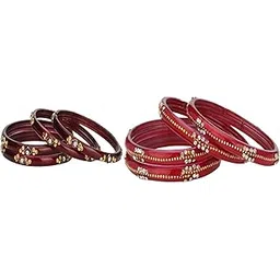 somil Elegant Combo Glass Bangle Set | Handmade Traditional Chudi For Women | Perfect For Daily & Occasion Use, Pack Of 8, Maroon, Red -F288-picture-12
