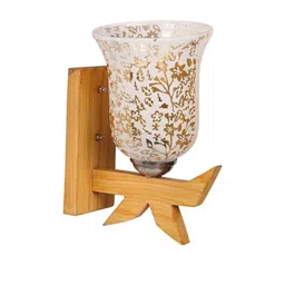 SOMIL Gold-Toned & White Floral Printed Glass Bell Shaped Wall Lamp-picture-10